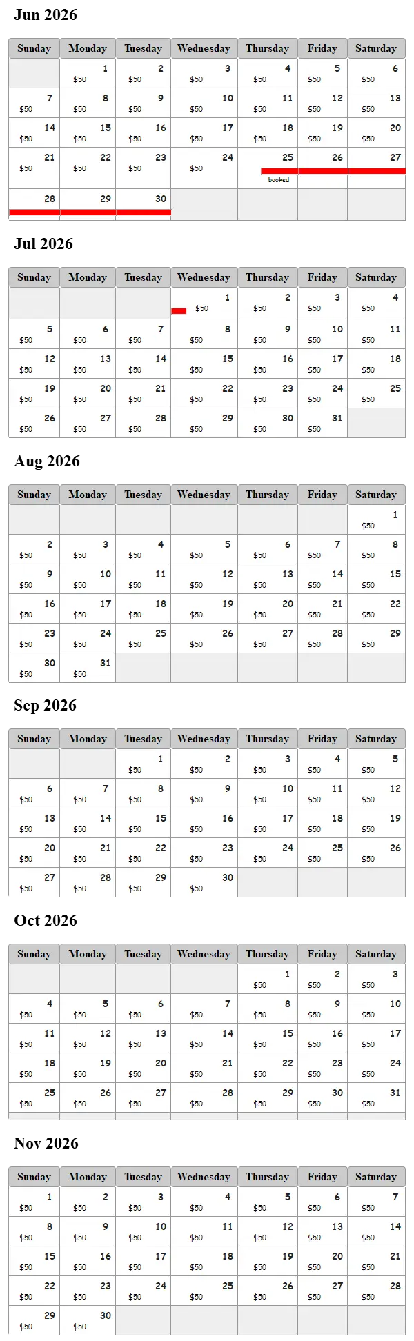 Toledo Bend Camper availability calendar