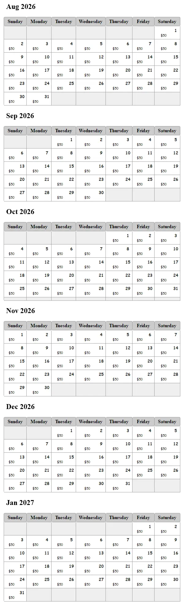 Toledo Bend Camper availability calendar