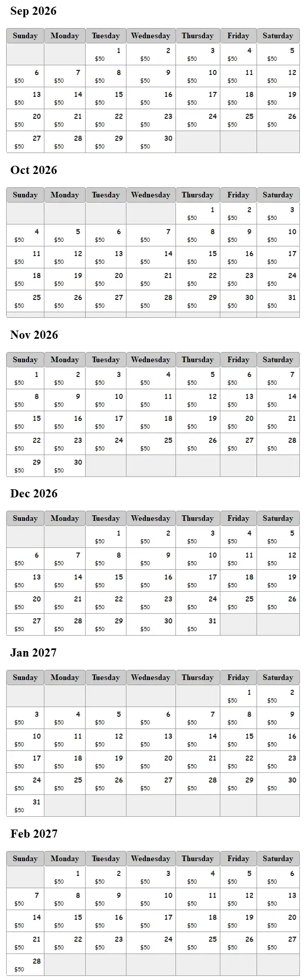 Toledo Bend Camper availability calendar